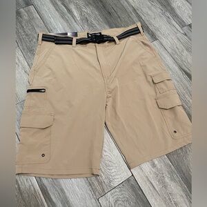 Iron Co Tan Hybrid Stretch Performance Cargo Shorts size 38 style 1427802S NEW